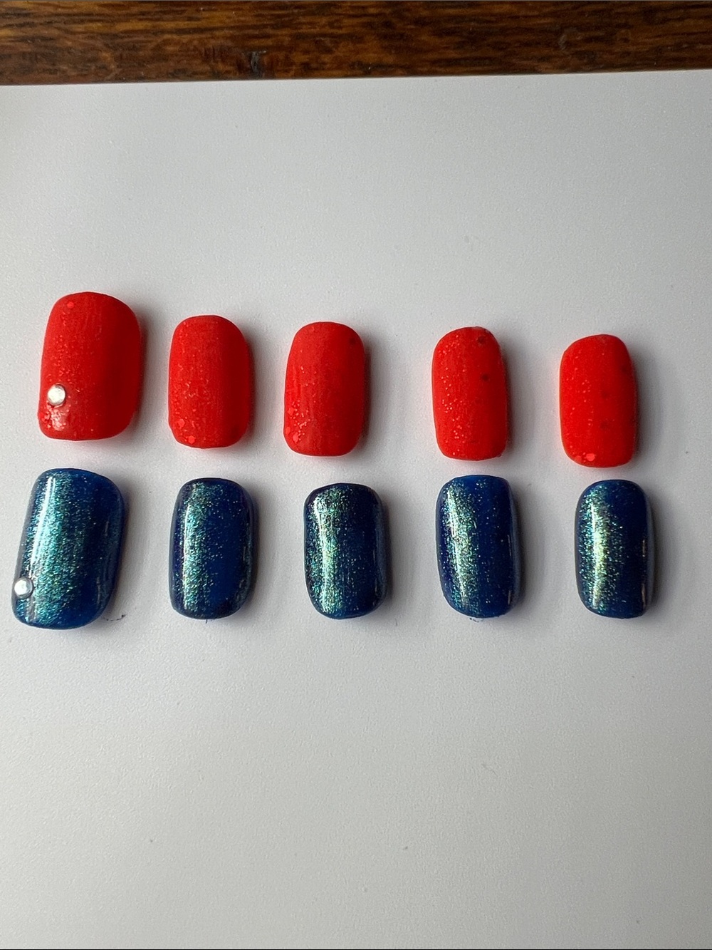 Red and Shimmer Blue Fourth of July  Press-On Nail Set